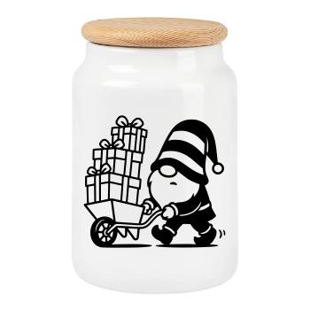 Imp wheelbarrow - Cookie Jar with Wooden Lid - white - Front