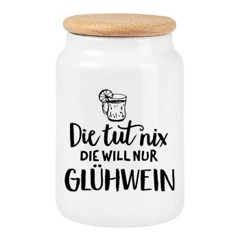 Glühwein Spruch Humor - Keksdose mit Holzdeckel - Weiß - Vorne