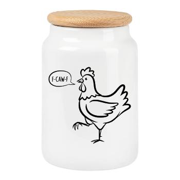 Stolzes Huhn mit F-CAW-F Comic-Spruch - Keksdose mit Holzdeckel - Weiß - Vorne