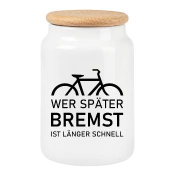 Fahrrad - Wer später bremst ist länger schnell - Keksdose mit Holzdeckel - Weiß - Vorne