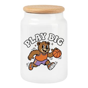 Jouer au basket-ball Big Bear - Boîte à biscuits avec couvercle en bois - blanc - Devant