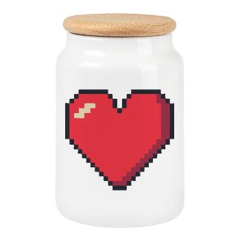 Pixel Art Heart Red 8-Bit Retro Love - Cookie Jar with Wooden Lid - white - Front