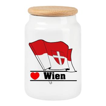 Wien Flag with Heart - Cookie Jar with Wooden Lid - white - Front