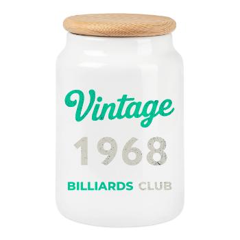 Millésime 1968 – Année de naissance rétro du Billiards Club - Boîte à biscuits avec couvercle en bois - blanc - Devant