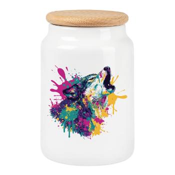 Loup dans le style explosion de couleurs - Boîte à biscuits avec couvercle en bois - blanc - Devant