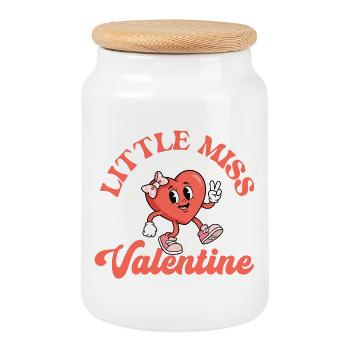 Little Miss Valentine Cute Love Humor Couples  - Cookie Jar with Wooden Lid - white - Front