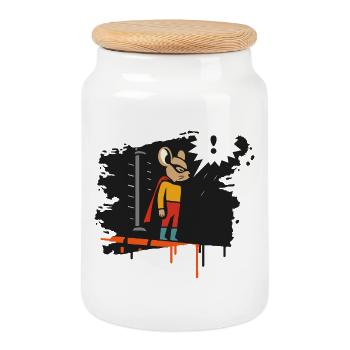 Souris super-héroïne sous la pluie sur le toit dans un style grunge - Boîte à biscuits avec couvercle en bois - blanc - Devant