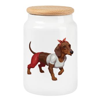Teckel Pinup Teckel - Boîte à biscuits avec couvercle en bois - blanc - Devant