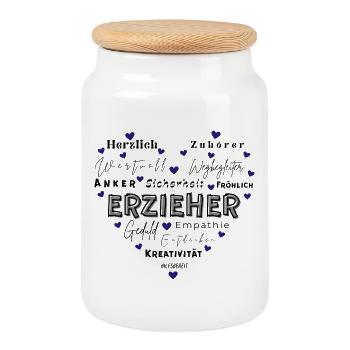 Cœur d’Éducateur - Boîte à biscuits avec couvercle en bois - blanc - Devant