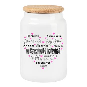 Kindergarten teacher Herz - Cookie Jar with Wooden Lid - white - Front