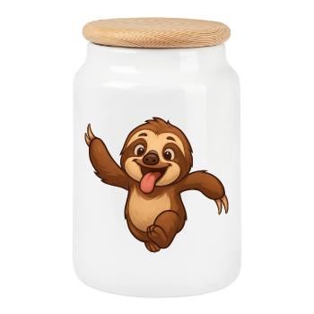 Sloth Friendship Race Funny - Cookie Jar with Wooden Lid - white - Front
