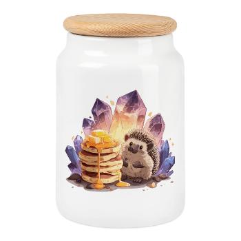 Sedgehog pancakes et cristaux - Boîte à biscuits avec couvercle en bois - blanc - Devant