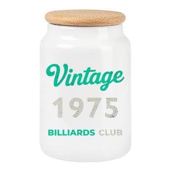 Vintage 19755 – Billiards Club Retro Geburtsjahr - Keksdose mit Holzdeckel - Weiß - Vorne