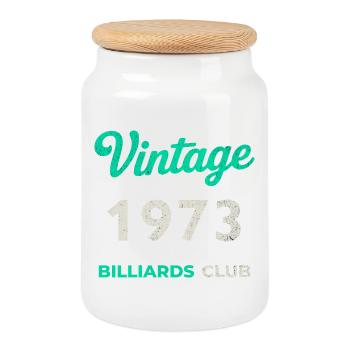 Vintage 1973 – Billiards Club Retro Birth Year - Cookie Jar with Wooden Lid - white - Front