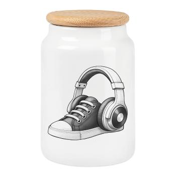 MUSICAL SNEAKERS - black &amp; white - Cookie Jar with Wooden Lid - white - Front