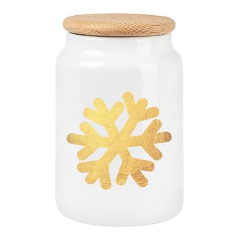 Décoration de Noël Or Flake de Neige Hiver - Boîte à biscuits avec couvercle en bois - blanc - Devant