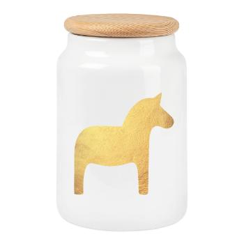Dala Horse Gold Suède Décoration de Noël Luxe - Boîte à biscuits avec couvercle en bois - blanc - Devant