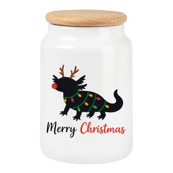 Axolotl Noël Hiver Animaux Axolotls - Boîte à biscuits avec couvercle en bois - blanc - Devant