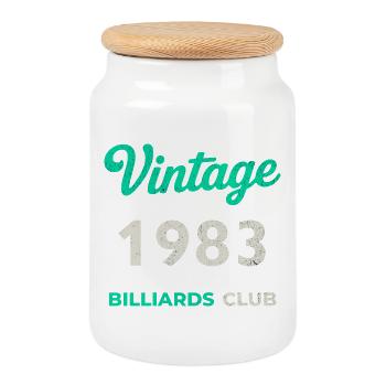 Vintage 1983 – Billiards Club Retro Geburtsjahr - Keksdose mit Holzdeckel - Weiß - Vorne