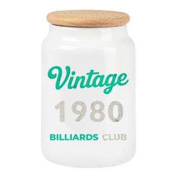 Millésime 1980 – Année de naissance rétro du Billiards Club - Boîte à biscuits avec couvercle en bois - blanc - Devant