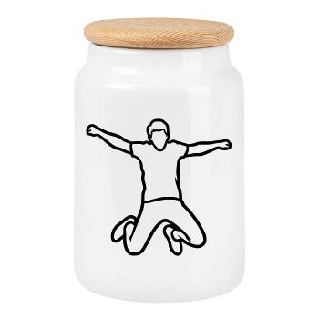 Springende Person – Minimalistische Zeichnung - Keksdose mit Holzdeckel - Weiß - Vorne