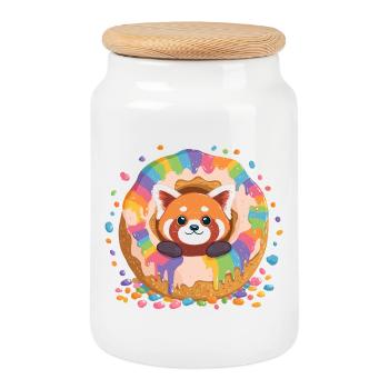 Panda Arc-en-ciel Donut Panda - Boîte à biscuits avec couvercle en bois - blanc - Devant