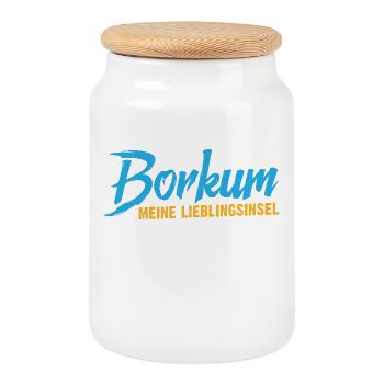 Nordsee Urlaub BORKUM MEINE LIEBLINGSINSEL Lustig - Keksdose mit Holzdeckel - Weiß - Vorne