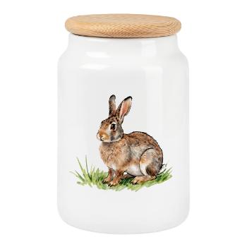Watercolor Hare in the Grass - Cookie Jar with Wooden Lid - white - Front