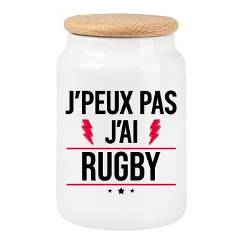 J’peux pas j’ai rugby Humour Rugby - Boîte à biscuits avec couvercle en bois - blanc - Devant