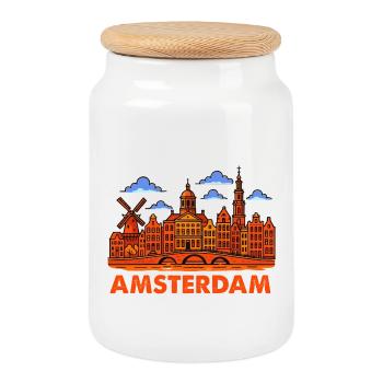 Amsterdam Skyline  - Keksdose mit Holzdeckel - Weiß - Vorne