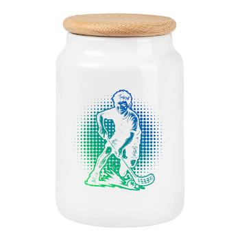Motif emblématique du floorball - Boîte à biscuits avec couvercle en bois - blanc - Devant