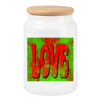 Liebe im Retro Tie Dye Stil - Keksdose mit Holzdeckel - Weiß - Vorne