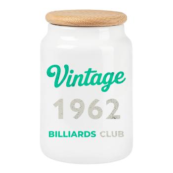Vintage 1962 – Billiards Club Retro Geburtsjahr - Keksdose mit Holzdeckel - Weiß - Vorne