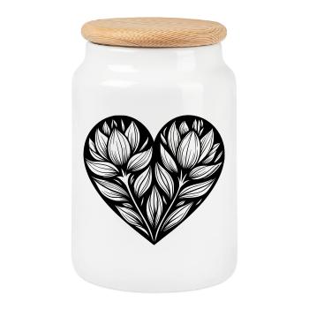 Plante graphique au cœur - Boîte à biscuits avec couvercle en bois - blanc - Devant