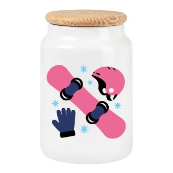 Glam Skate Rose et Casque Bleu - Boîte à biscuits avec couvercle en bois - blanc - Devant