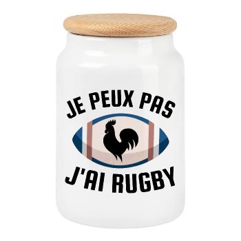 Je peux pas j ai rugby - Boîte à biscuits avec couvercle en bois - blanc - Devant