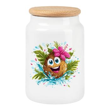 Tropische Kokosnuss Fröhlich Illustration - Boîte à biscuits avec couvercle en bois - blanc - Devant