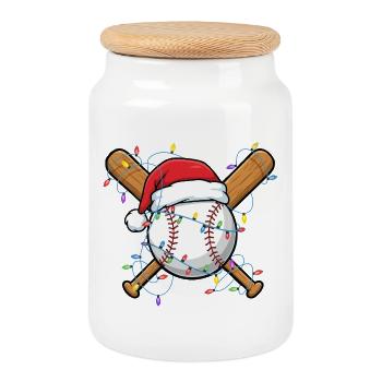 Baseball Santa Hat Noël Festif de Cheer Baseball - Boîte à biscuits avec couvercle en bois - blanc - Devant