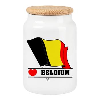 Drapeau belge avec cœur - Boîte à biscuits avec couvercle en bois - blanc - Devant
