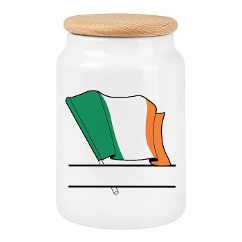 Ireland Flag Name Space - Cookie Jar with Wooden Lid - white - Front