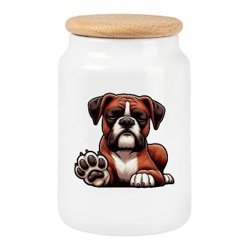 Parlez avec la patte Boxer Boxer Holder Boxer Boxer Boxer Dog - Boîte à biscuits avec couvercle en bois - blanc - Devant
