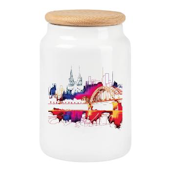 Horizon de Cologne Cathédrale de Cologne Allemagne Ville Coloré - Boîte à biscuits avec couvercle en bois - blanc - Devant