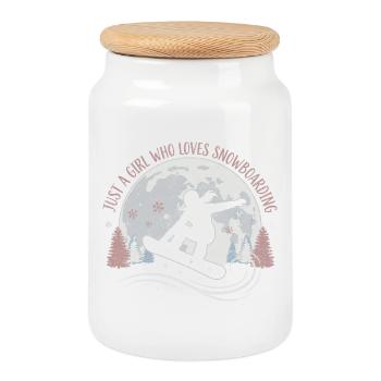 Juste une fille qui aime le snowboard - Boîte à biscuits avec couvercle en bois - blanc - Devant