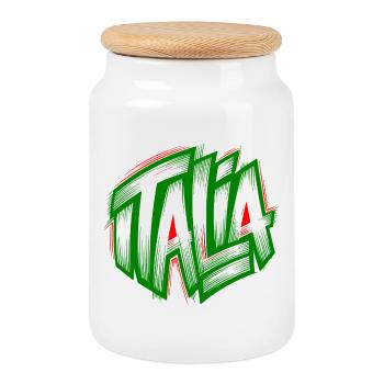 Italia Graffiti green-red - Cookie Jar with Wooden Lid - white - Front