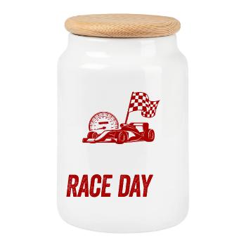 SimRacing Renntag-Logo - Keksdose mit Holzdeckel - Weiß - Vorne