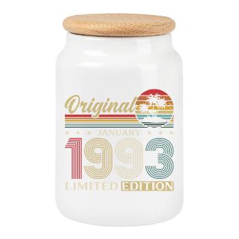33. Geburtstag Original Januar Jahrgang 1993 - Keksdose mit Holzdeckel - Weiß - Vorne