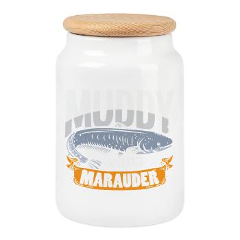 Poisson-chat pêcheur poisson-chat pêchent le poisson-chat - Boîte à biscuits avec couvercle en bois - blanc - Devant