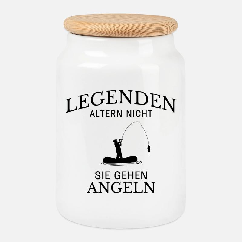 Legenden gehen Angeln Spruch - Keksdose mit Holzdeckel - Weiß