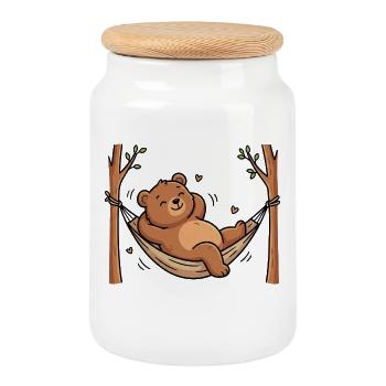 Ours dans le hamac - Boîte à biscuits avec couvercle en bois - blanc - Devant