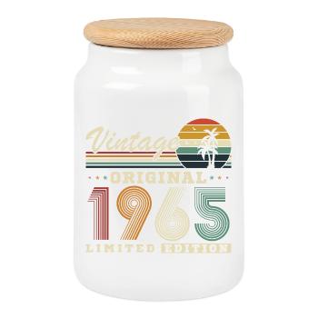1965 Vintage Retro Birthday Gift - Cookie Jar with Wooden Lid - white - Front